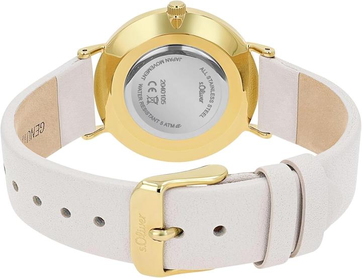 Actual product image s.Oliver Women's Diamond Watch with Leather Strap, Gold, Waterproof to 3 Bar, Gift Box (Watch with gemstone)