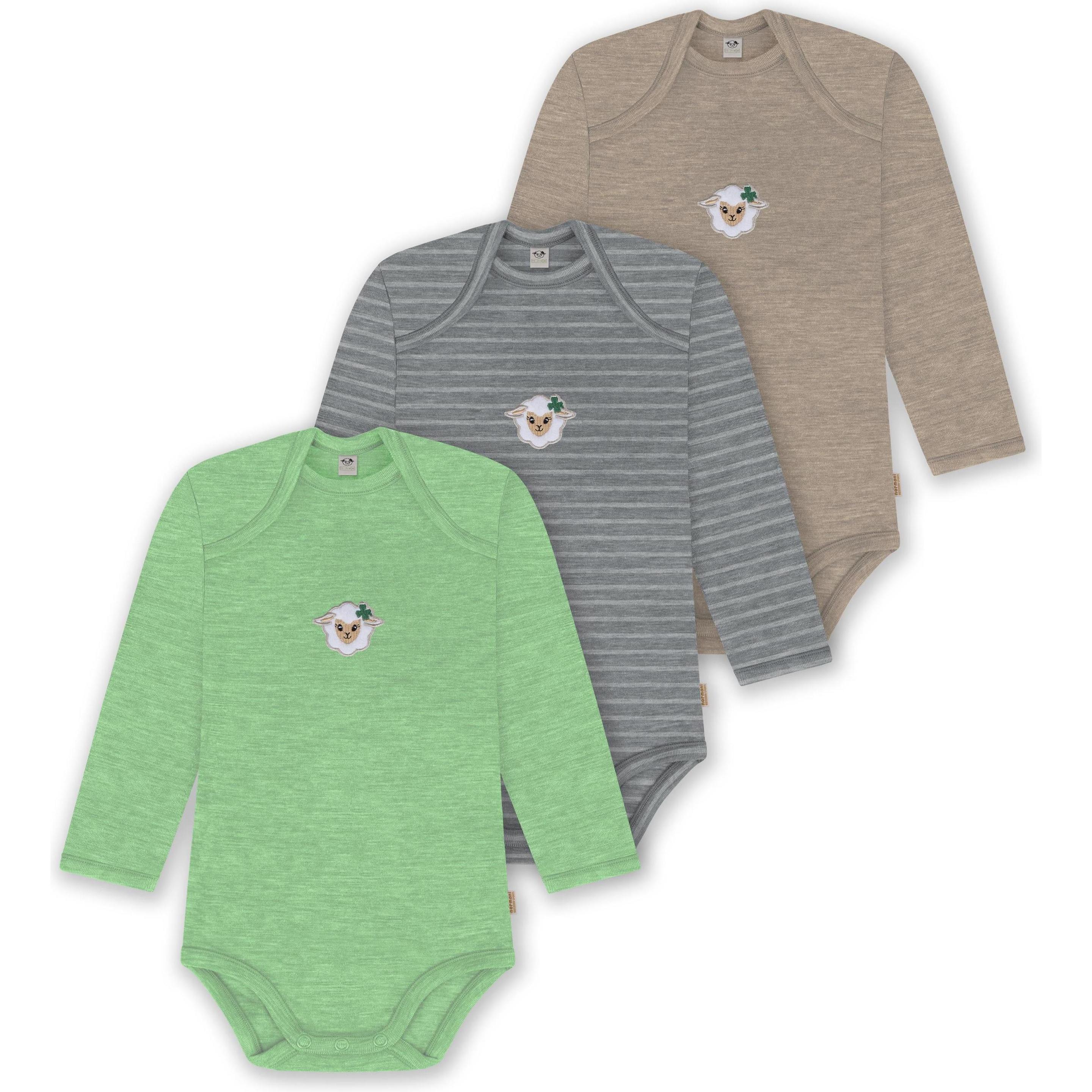 Normani, Herren, Body, 3er Pack Baby Merino Body Langarm „Auckland" - 9383, Beige, (86)
