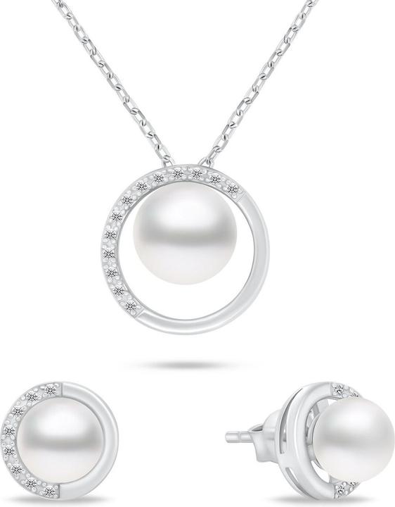 Image du produit Brilio Silver - Elégant ensemble de bijoux en perles véritables SET251W (boucles d'oreilles. collier)