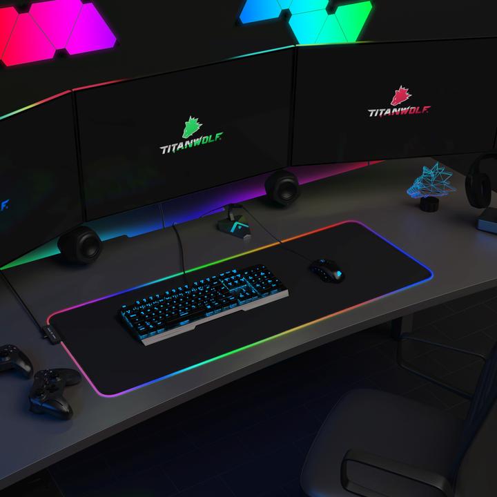 Image du produit Titanwolf RGB Gaming Mauspad, Mausmatte XL 800 x 300 mm verbessert Präzision & Geschwindigkeit, schwarz (XL)