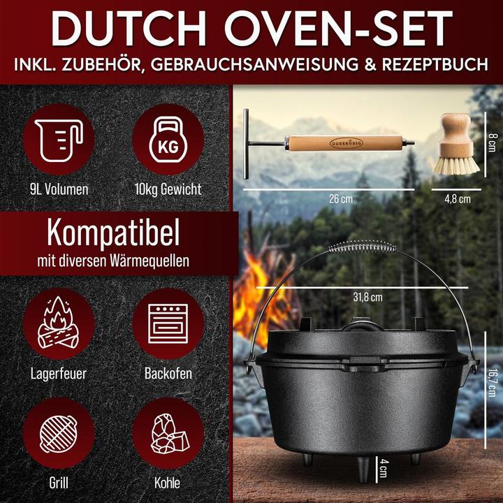 Actual product image Gusskönig Dutch Oven Set 9 l mit Deckelheber, Bürste