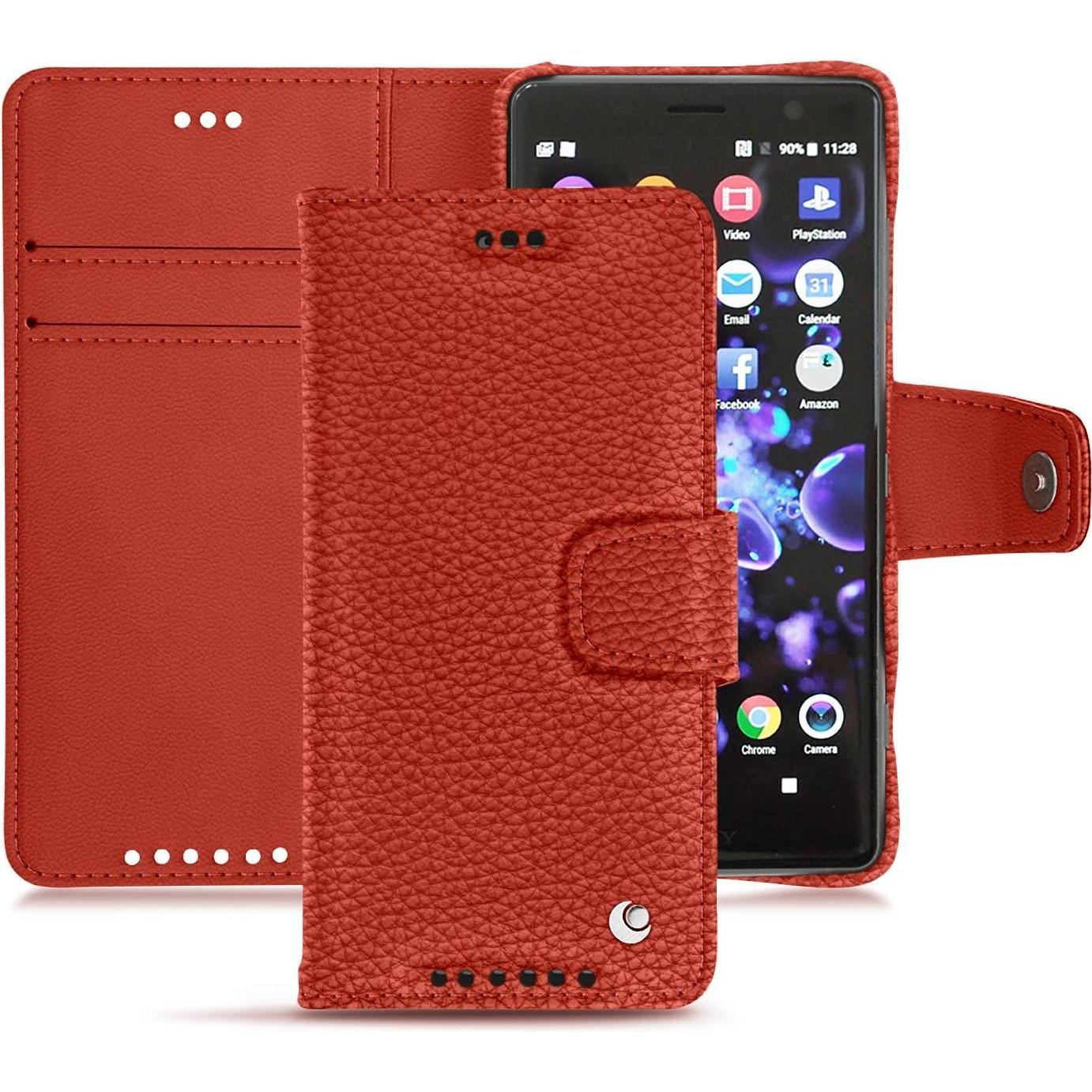 Noreve Lederschutzhülle Wallet (Sony Xperia XZ2 Compact), Smartphone Hülle, Orange