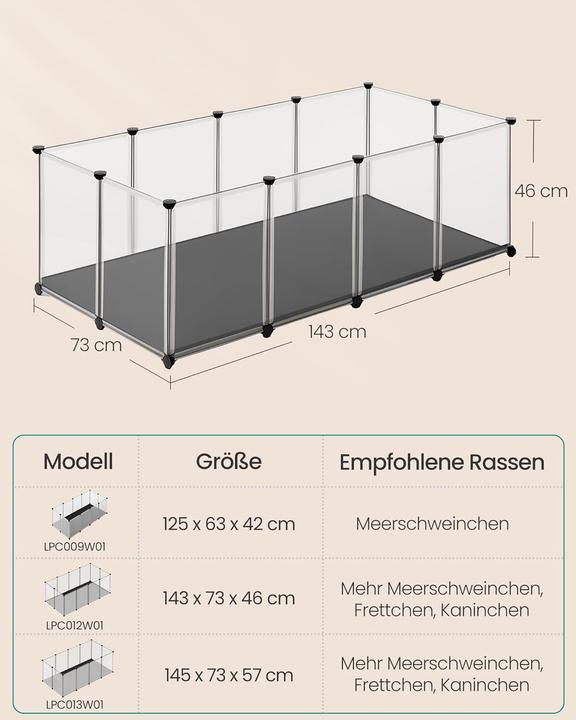 Produktbild Songmics Kleintiergehege mit Bodenplatten (143 x 73 x 46 cm)
