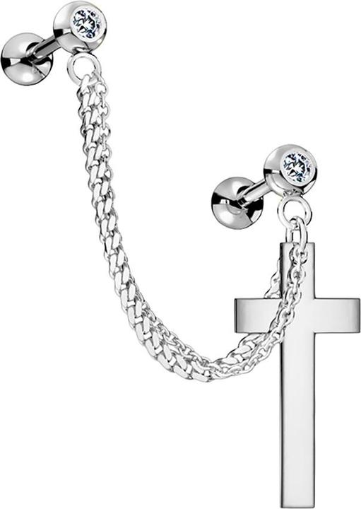 Image du produit Star Piercing Micro Barbell silber mit Anhänger Kette und Kreuz (Acier chirurgical 316L, Laiton)