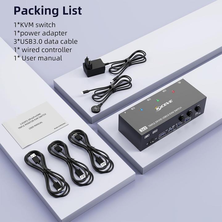 Image du produit Kceve KVM Switch für 3 PCs und 3 Monitore, 8K@60Hz