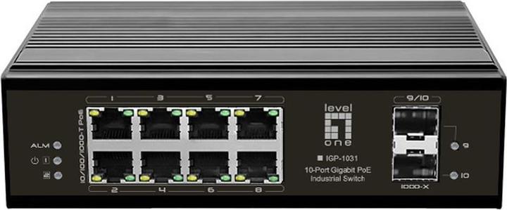 Productafbeelding LevelOne Schakelaar 10Port Gigabit PoE DIN-Rail,-40°C tot 75°C (8 Havens)