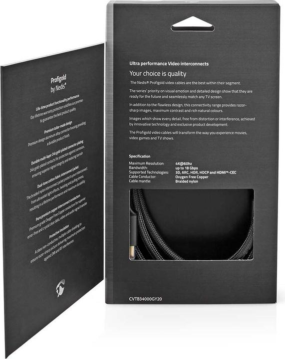 Produktbild Nedis High Speed??HDMI T Kabel mit Ethernet HDMIT Stecker HDMIT Stecker 4K@60Hz ARC 18 Gbps 2.00 m (2 m)