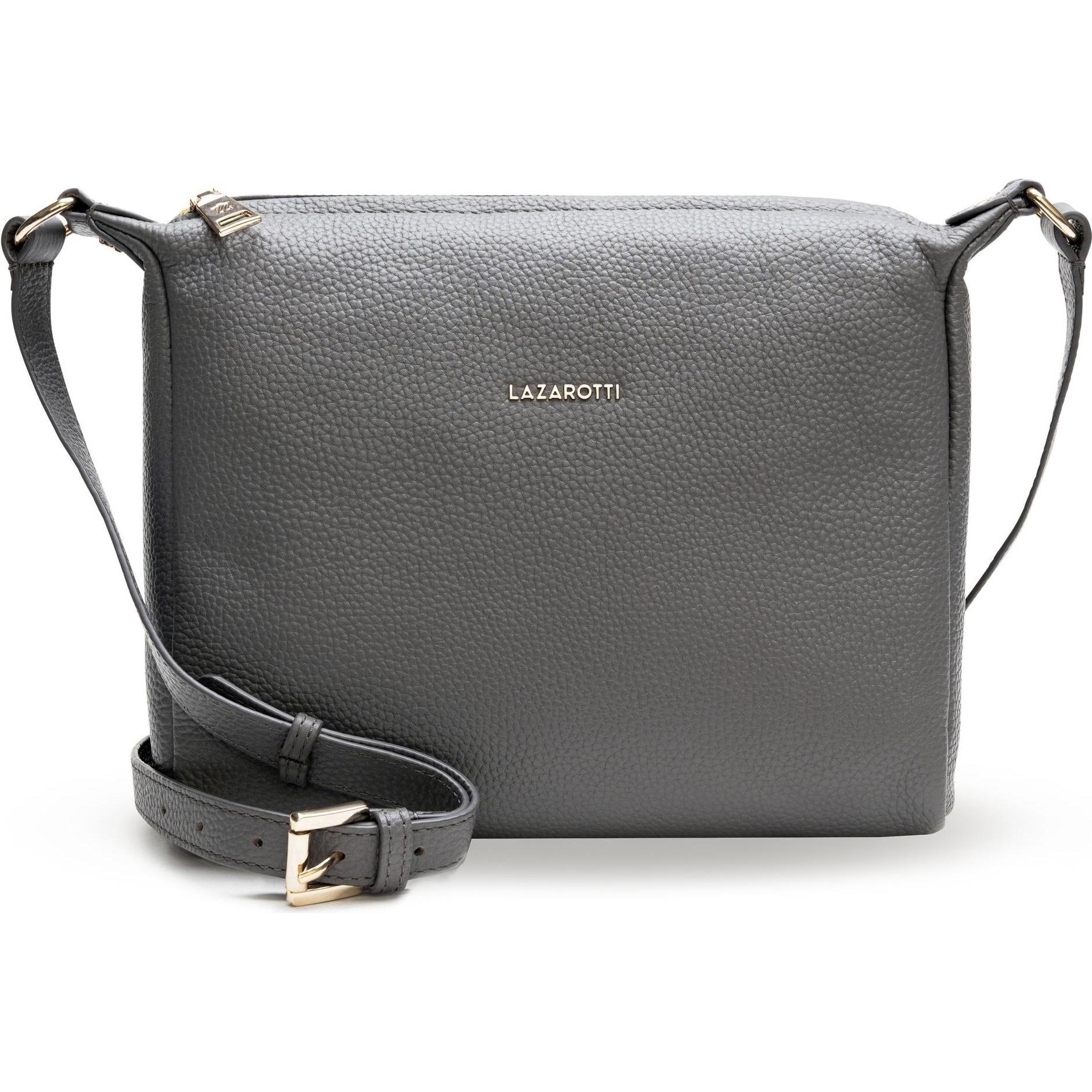 Lazarotti, Handtasche, Bologna Leather Umhängetasche Leder 25 cm, Grau