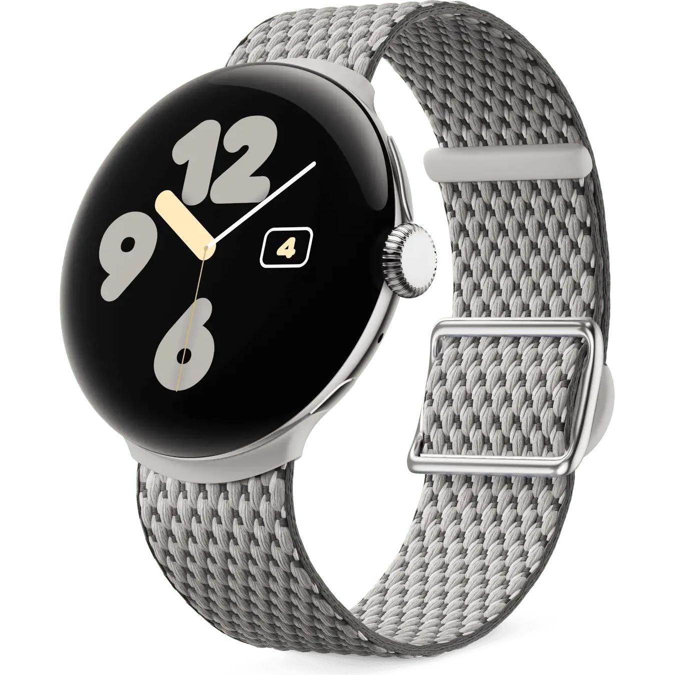 Google Armband (41 mm, recyceltes Polyester-Garn, Edelstahl, Google Pixel 3), Uhrenarmband, Weiss