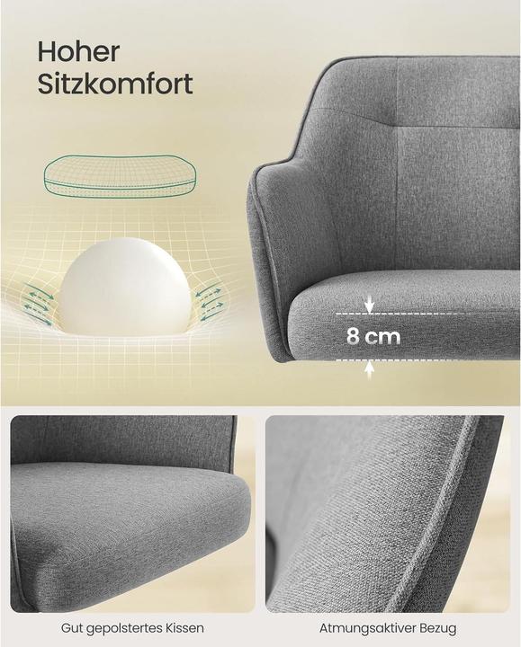 Produktbild Songmics Bürostuhl, OBG019G01V1 Stoff grau, Gestell silber (45 - 55 cm)