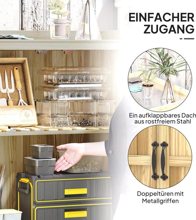 Produktbild Outsunny Gartenschrank Tannenholz, Edelstahl Naturholz