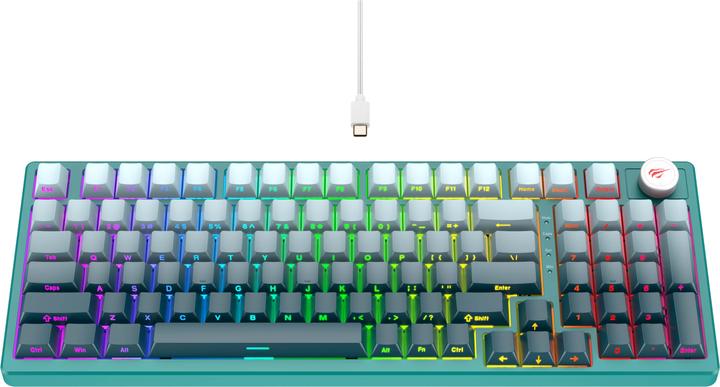Produktbild Havit - Gaming Keyboard (KB899L) - USB-C, with RGB Lights, 1.8m, 350mA - White / Green (US, Kabelgebunden)