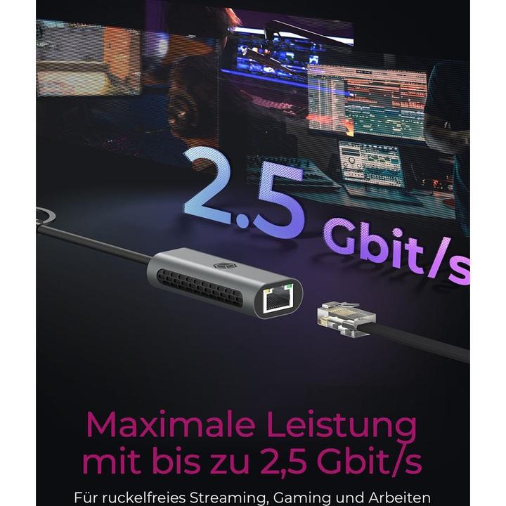 Actual product image Icy Box 2.5 Gigabit Ethernet LAN adapter, IB-LAN301-C3 (USB-C, USB, RJ45 2.5 Gigabit Ethernet (1x))