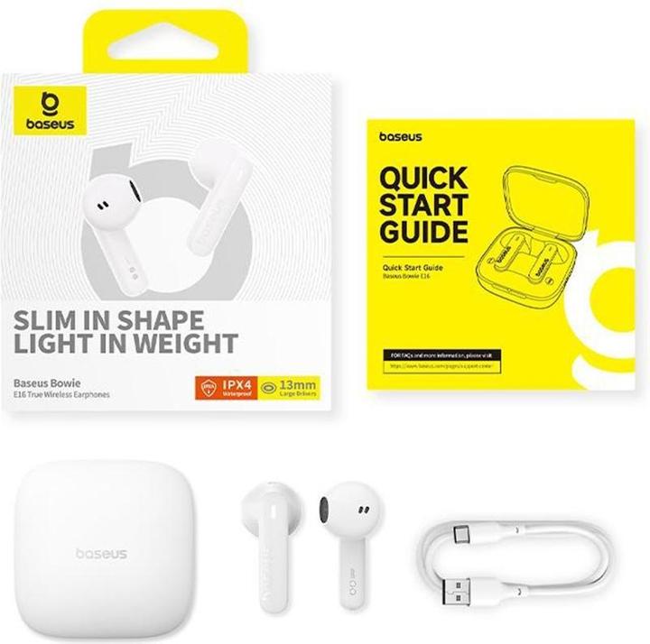 Actual product image Baseus Bowie E16 Kopfhörer True Wireless Earphones im Ohr Anrufe/Musik USB Typ-C Bluetooth Weiss (6 h, Wireless)
