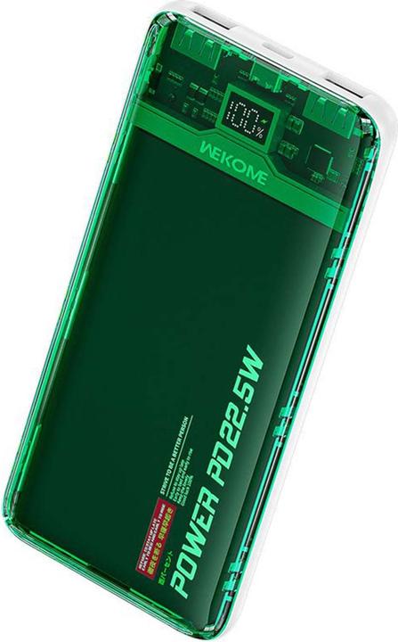 Wekome WP-353 Vanguard-Serie – Powerbank 10000 mAh PD 20 W + QC 22,5 W (grün/transparent) (10000 mAh, 22.50 W, 37 Wh)