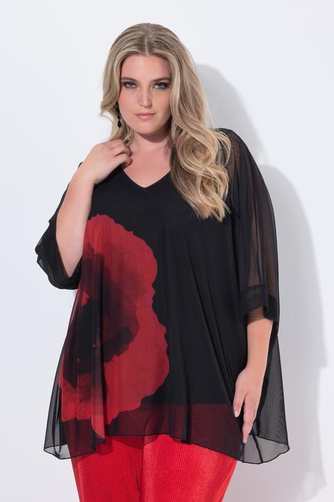 Produktbild Miamoda Mesh-Bluse, oversized, Blumendruck, blickdichtes Jerseytop (42, 44)