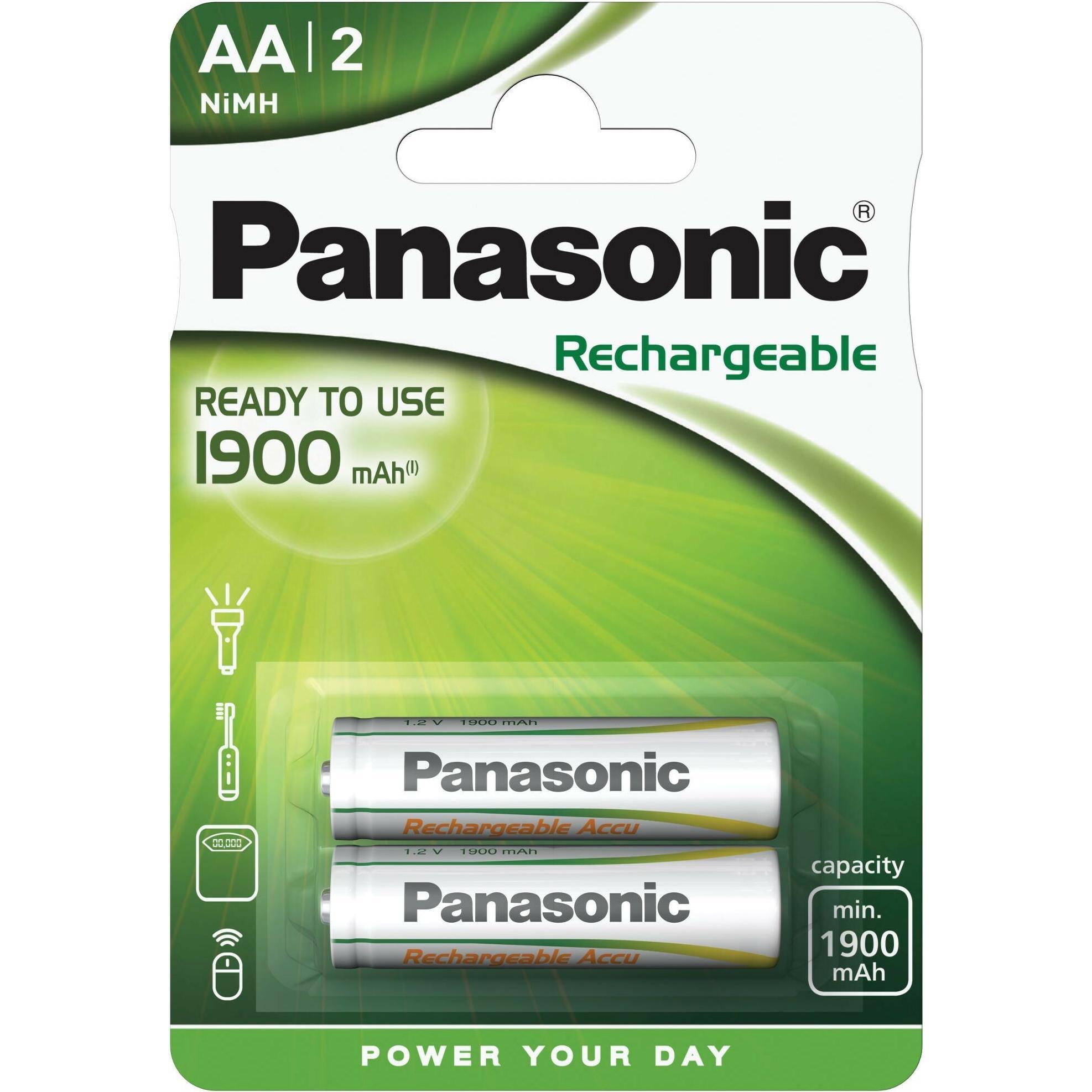 Panasonic Ricaricabile (2 pz., AA, 1900 mAh), Batterie + pile
