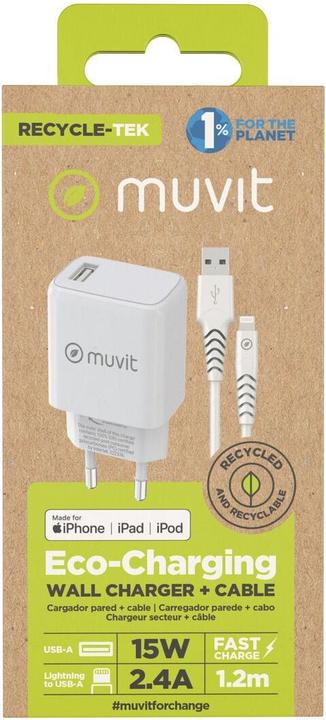 Actual product image Muvit For Change Pack Chargeur Secteur 12w+Cable Lightning 1.2m Blanc (12 W, 1 portion)