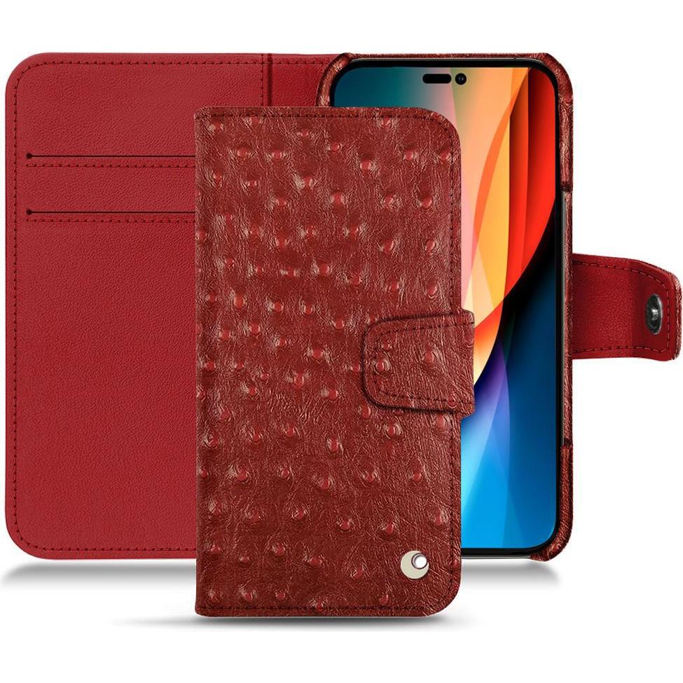 Noreve Lederschutzhülle Wallet (Apple iPhone 14 Pro), Smartphone Hülle, Rot