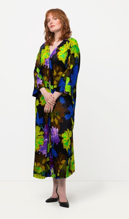 Image du produit Ulla Popken Robe midi à col V et manches courtes. Motif floral. (50, 52)