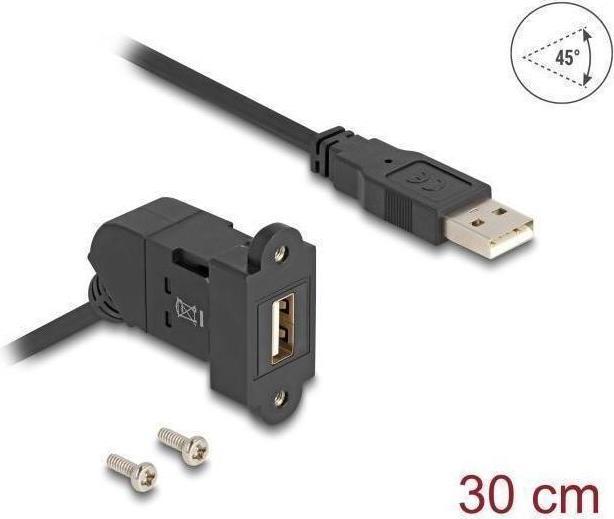 Produktbild Delock USB 2.0 Typ-A Einbaubuchse 45° gewinkelt zu Typ-A Ste (0.30 m, USB 2.0, 4 W)