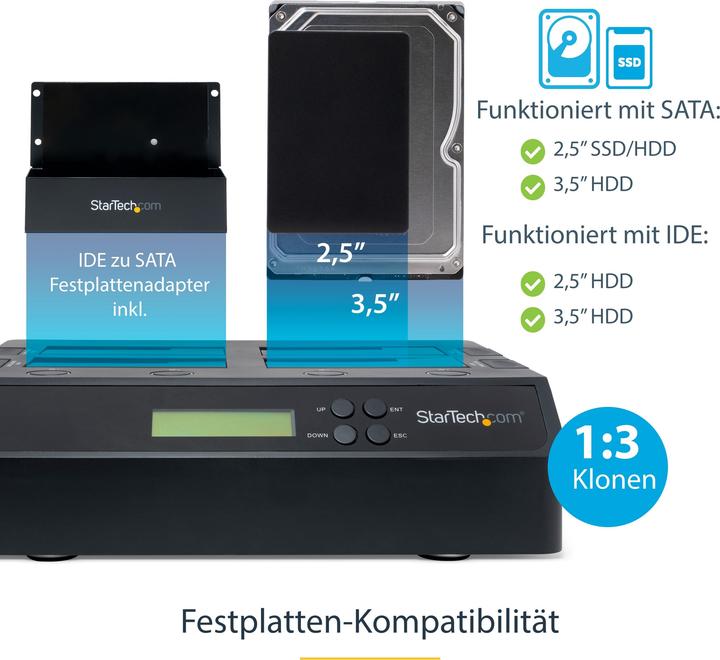 Produktbild StarTech 4 Bay Festplatten Kopierstation USB 3.0 / eSATA auf SATA - HDD 1:3 Duplikator - Standalone Festpl...