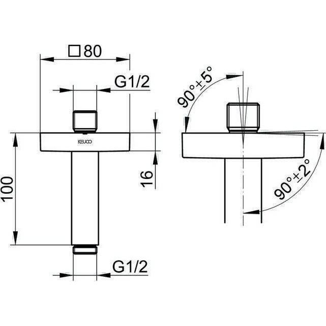 Thumbnail - Keuco, Duschsystem, Brausearm EDITION 300 Rosette eckig Ausldg 100mm vc