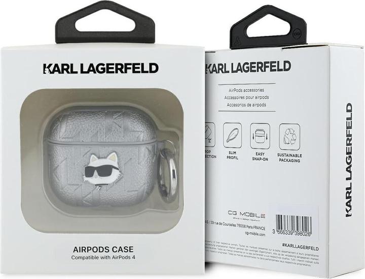Actual product image Karl Lagerfeld Monogram Choupette Head case for AirPods 4 - silver (Headphone sleeve)