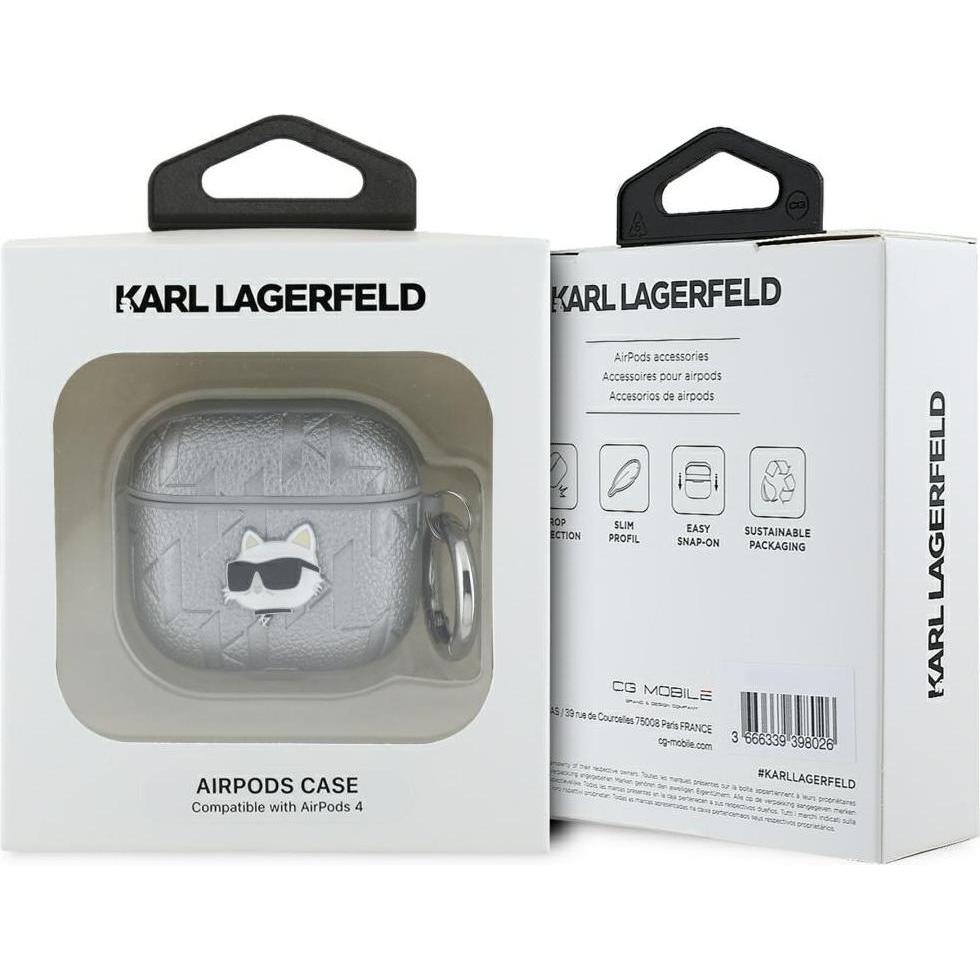 Karl Lagerfeld Monogram Choupette Head case for AirPods 4 - silver, Tastenhandy