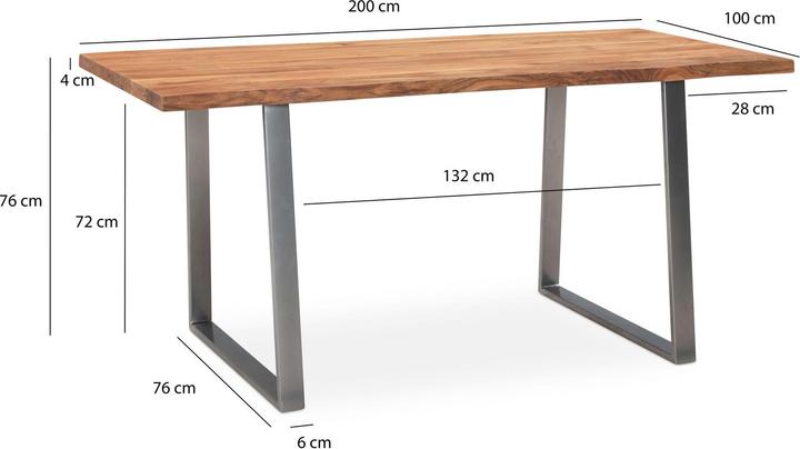 Actual product image FineBuy Dining room table Acacia dining table solid wood kitchen table tree edge chrome (100 x 76 cm)