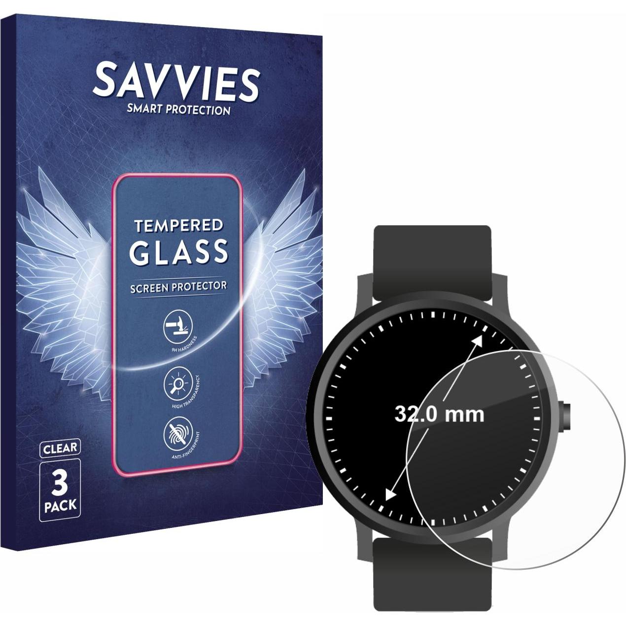Savvies Panzerglas Hartglas Displayschutz, Smartwatch Schutzfolie, Transparent