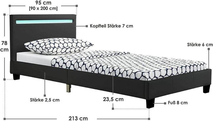 Actual product image Juskys LED upholstered bed Verona with slatted frame (90 x 200 cm)