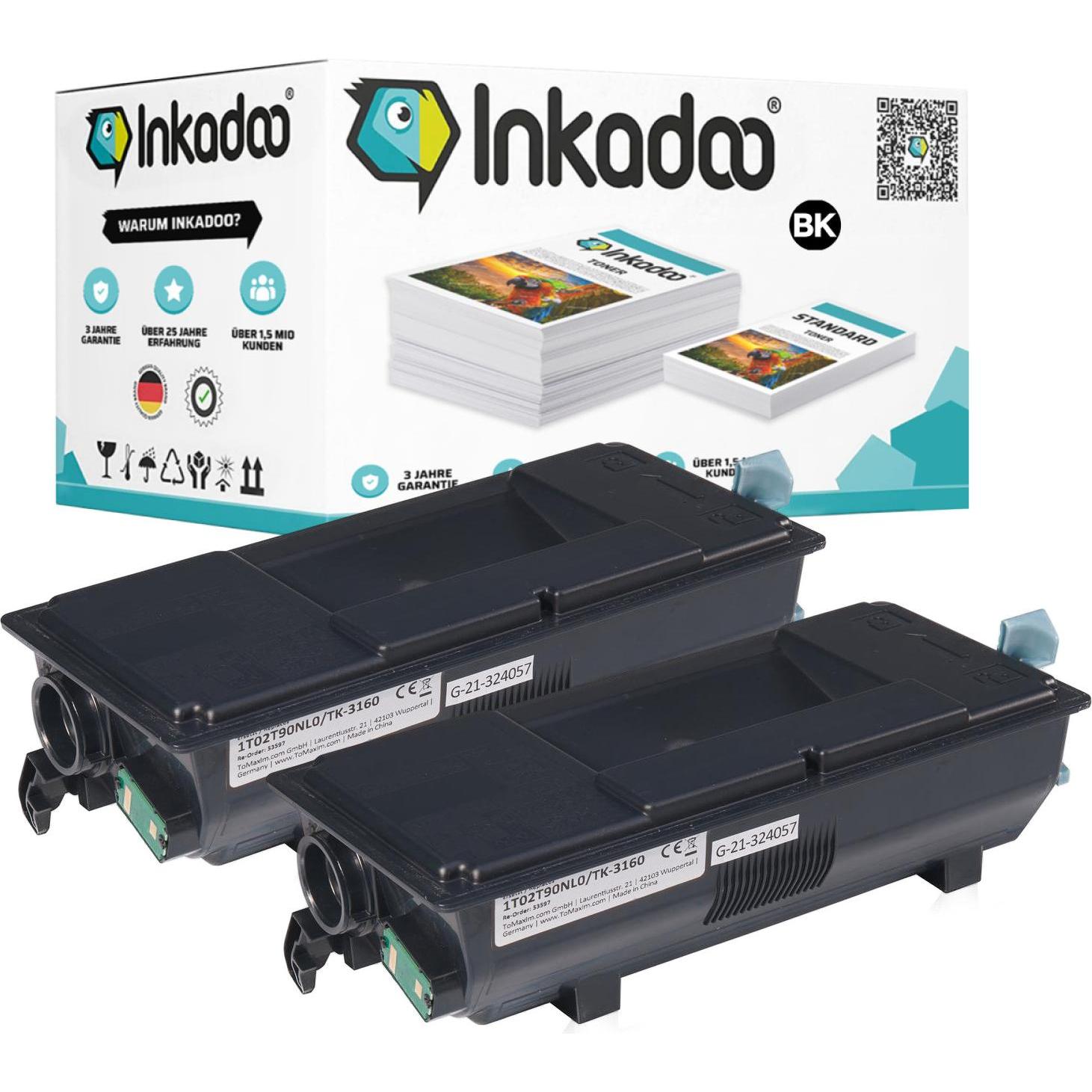 Inkadoo, Toner, Toner kompatibel zu Kyocera 1T02T90NL0 / TK-3160 Toner, schwarz Schwarz (BK)