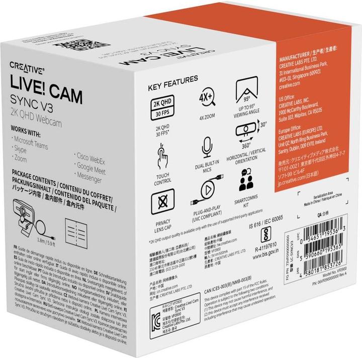 Image du produit Creative LiveCam Sync 2K V3, webcam QHD (3.60 Mpx)