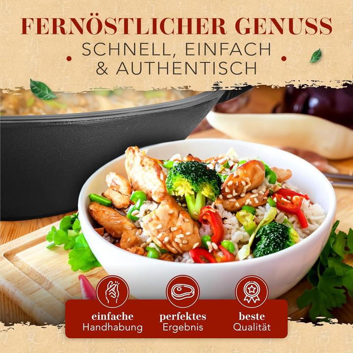 Produktbild Krustenzauber Wokpfanne mit Wokkelle, Induktionsgeeignet (36 cm, Wok Pfanne, Gusseisen)