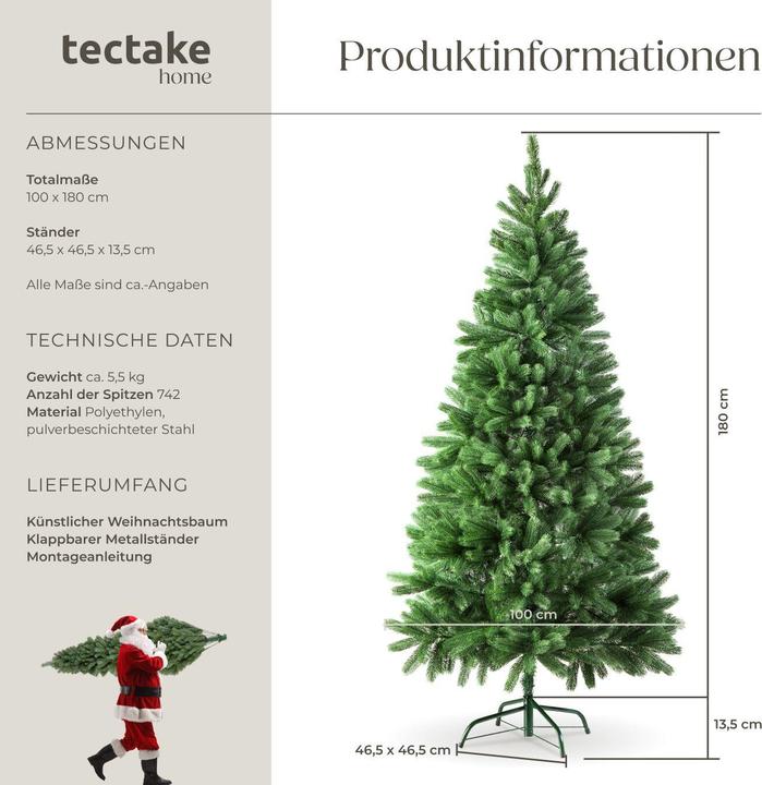 Produktbild tectake Künstlicher Weihnachtsbaum (180 cm)