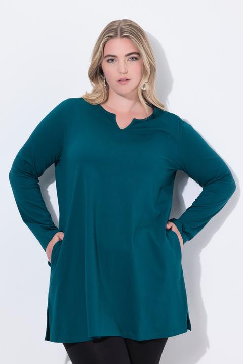 Image du produit Ulla Popken T-shirt long, col tunisien et manches longues, coupe évasée (60)