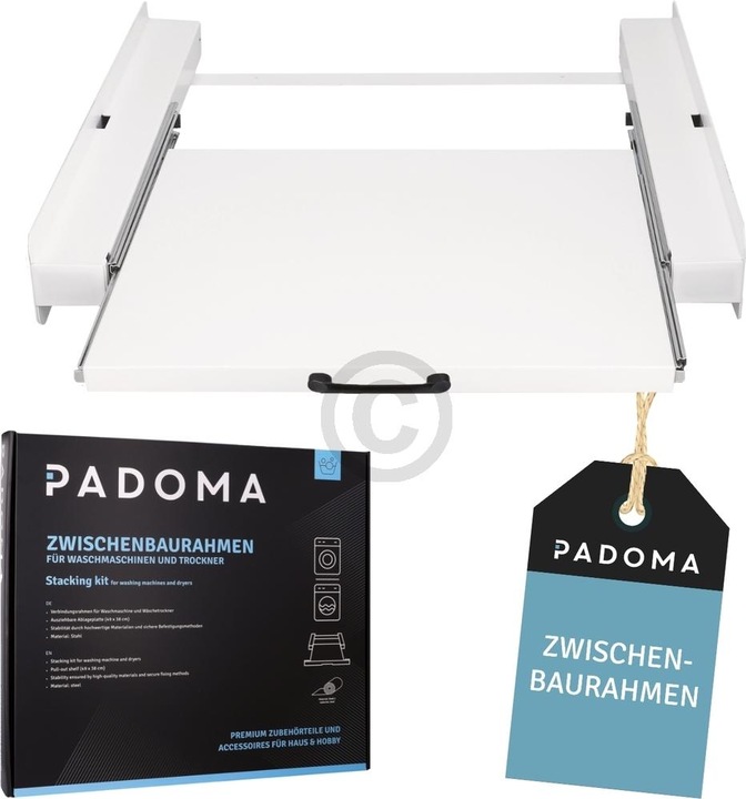 Produktbild Padoma Zwischenbaurahmen weiss mit Arbeitsplatte universal für Waschmaschine Trockner
