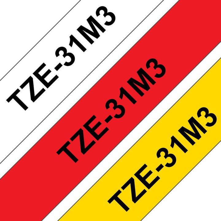 Produktbild Brother Multipack TZe-31M3 (1.20 cm, Gelb, Rot, Schwarz, Weiss)