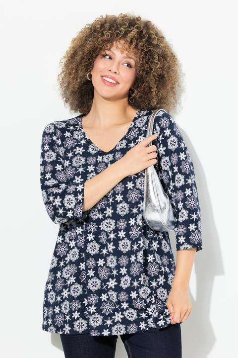 Produktbild Ulla Popken Shirt, Schneeflocken, A-Linie, V-Ausschnitt, 3/4-Arm (42, 44)