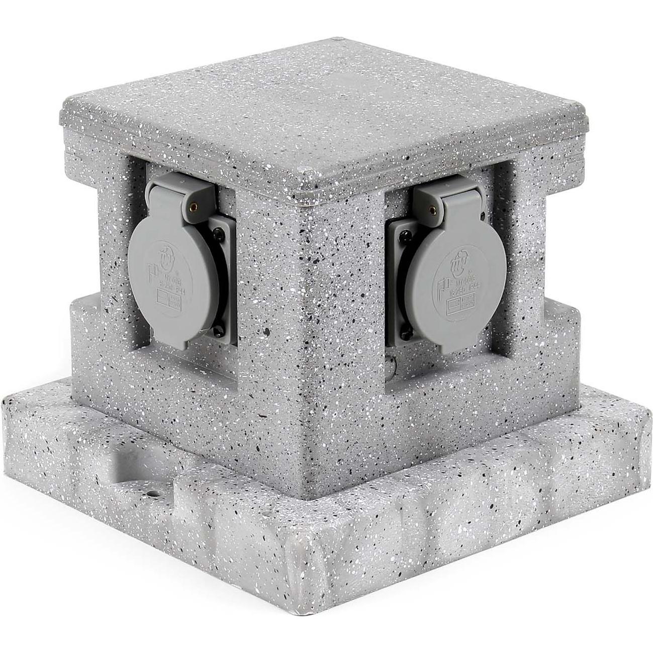 Thumbnail - Wiltec, Steckdose, Gartensteckdose 4fach Aussensteckdose IP44 Granitoptik Steckdosenstein Steckdose