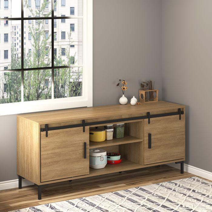 Immagine prodotto Swisshandel24 Sistema di porte scorrevoli Binario di scorrimento Ferramenta per porte doppie in legno Accessori
