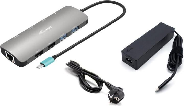 Produktbild i-tec Metal USB-C Nano 2x Display Docking Station with PD 100 W + Charger 100W, Kabelgebunden, USB 3 (USB-C, 5 Ports)