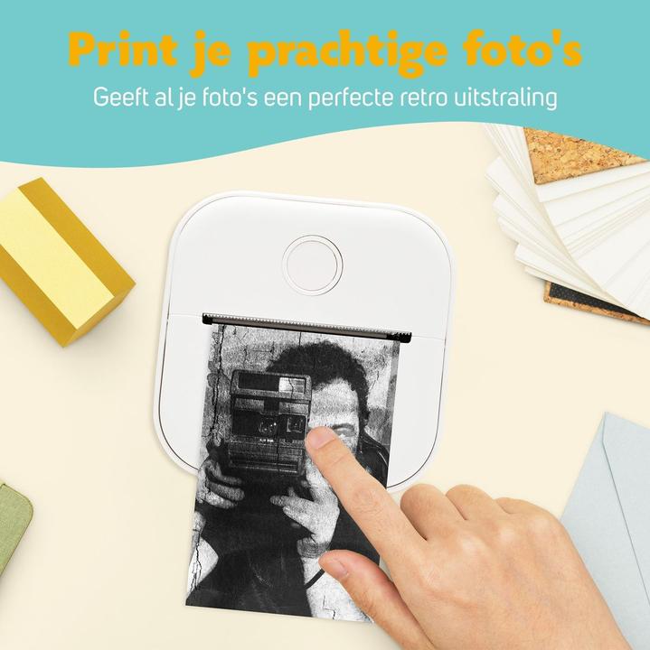 Produktbild Mini Fotoprinter Voor Smartphone - Incl. App & 1 Rol Fotopapier - Pocket printer - Mobiele fotoprinter - (Thermodirekt, Schwarz-Weiss)