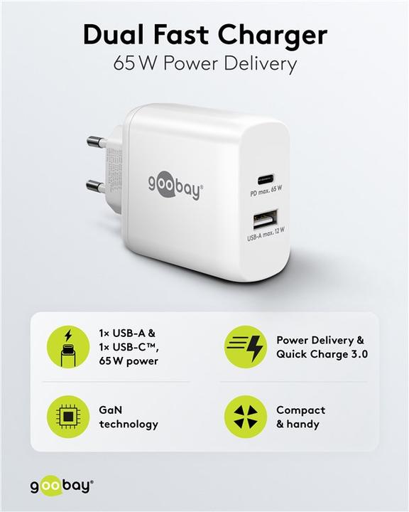 Produktbild Goobay USB-C PD Dual-Schnellladegerät 65 W weiss (65 W)