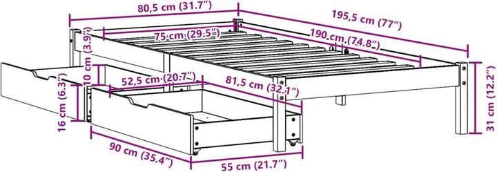 Produktbild vidaXL Bettrahmen (75 x 190 cm)
