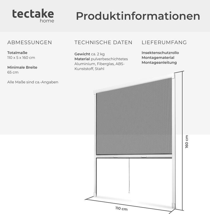 Produktbild tectake Insektenschutzrollo (110 x 160 cm)