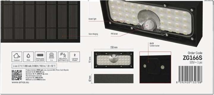 Image du produit Emos LED-Leuchte BRIXO mit PIR, neutralweiss (900 lm)