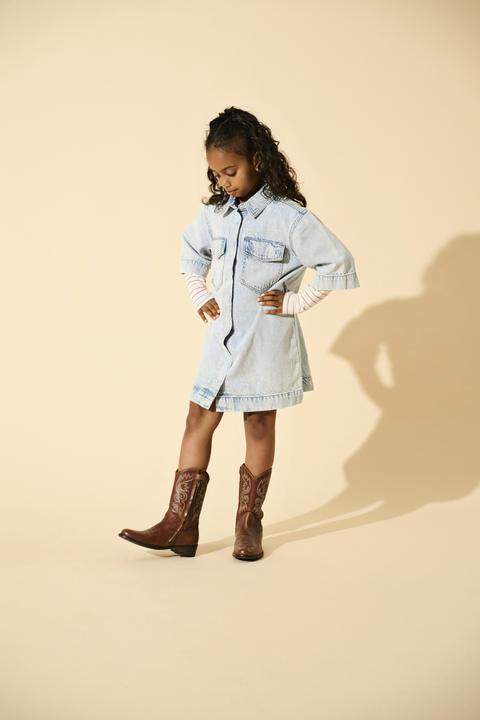 Produktbild Only Locker geschnitten Hemdkragen Kastige Ärmel Kurzes Kleid Jeanskleid (140)