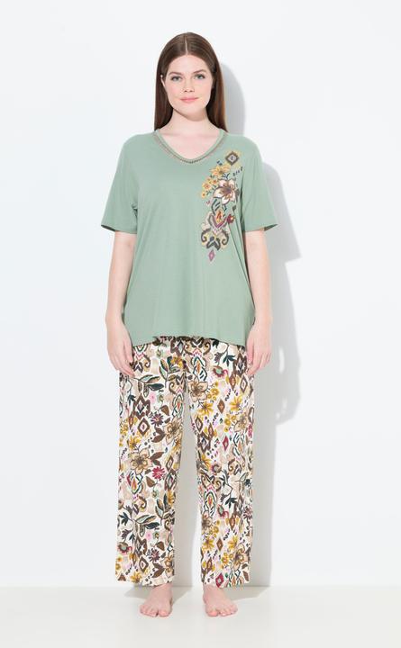 Produktbild Ulla Popken Pyjama, Blüten, V-Ausschnitt, Halbarm (50, 52)